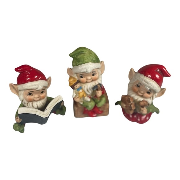 3 Vintage 70’s Homco Holiday Toymaker Porcelain Elf Figurines Made In Taiwan - Picture 1 of 11